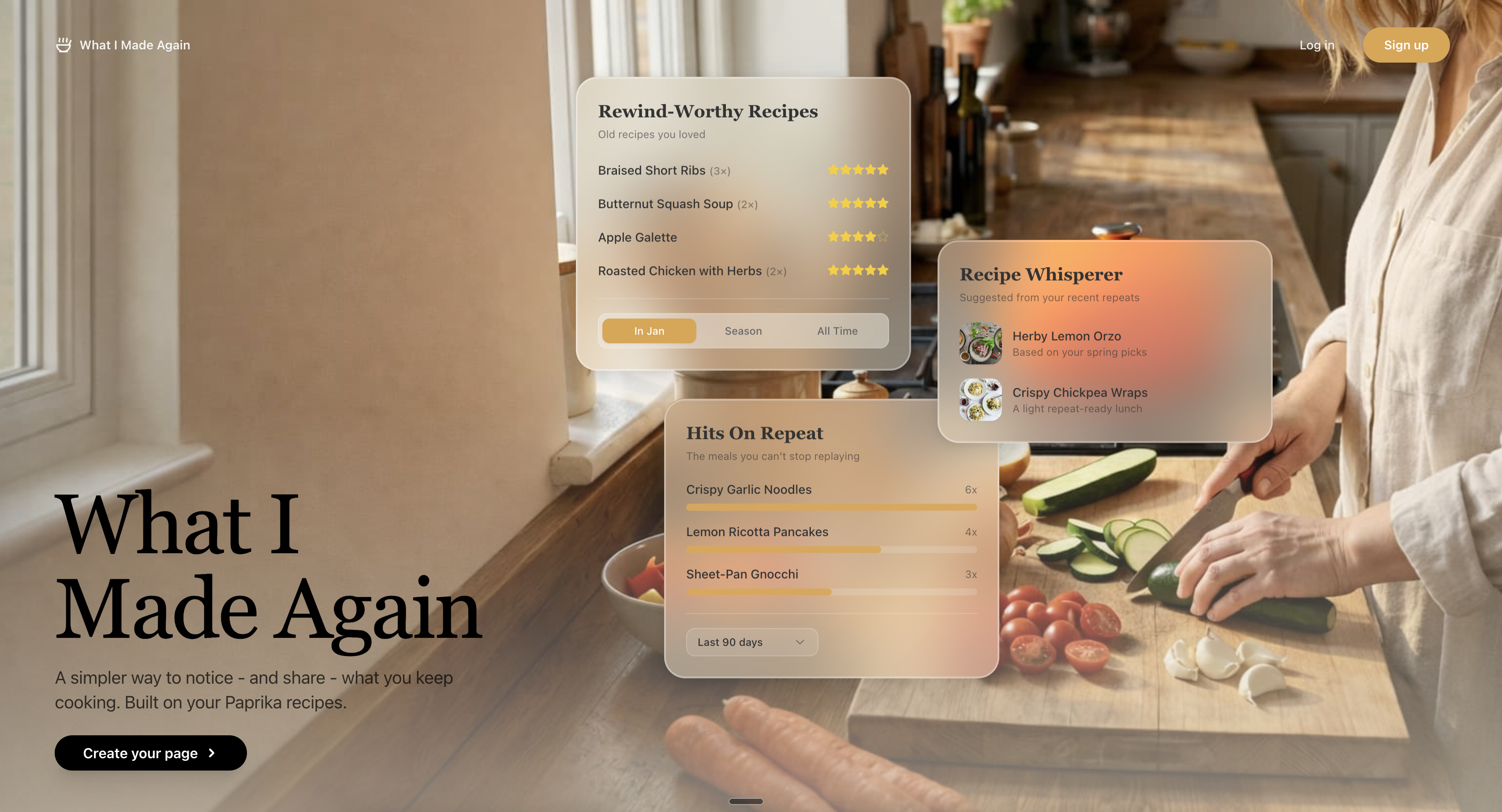 What I Made Again platform showing recipe tracking and sharing interface built on Paprika recipes